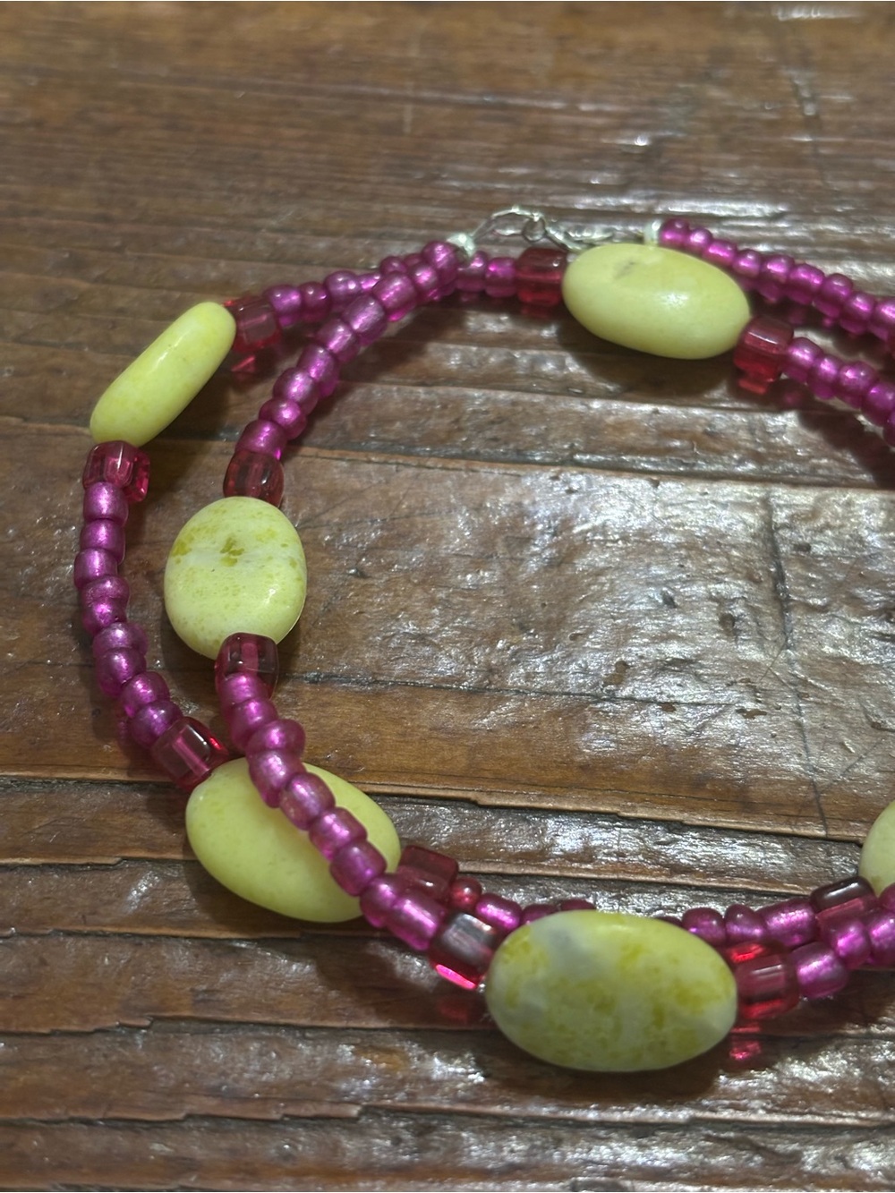 Handcrafted Yellow and Pink Beaded Women's Bracelet